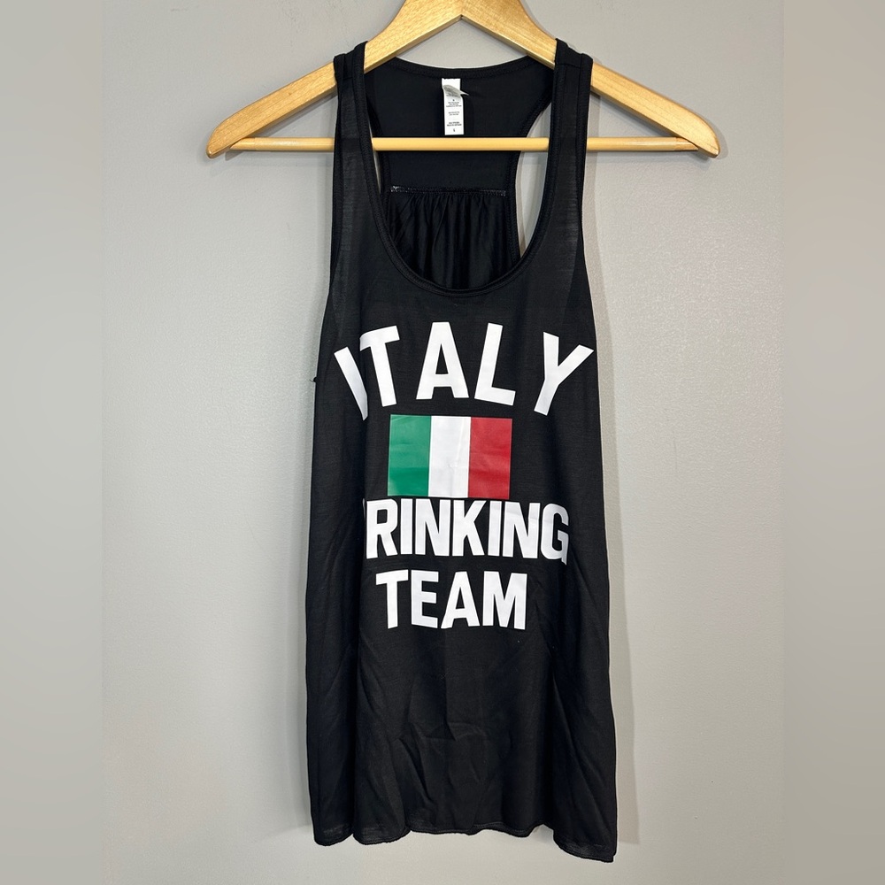Italy Drinking Team Graphic Black Racerback Tank Top NWOT